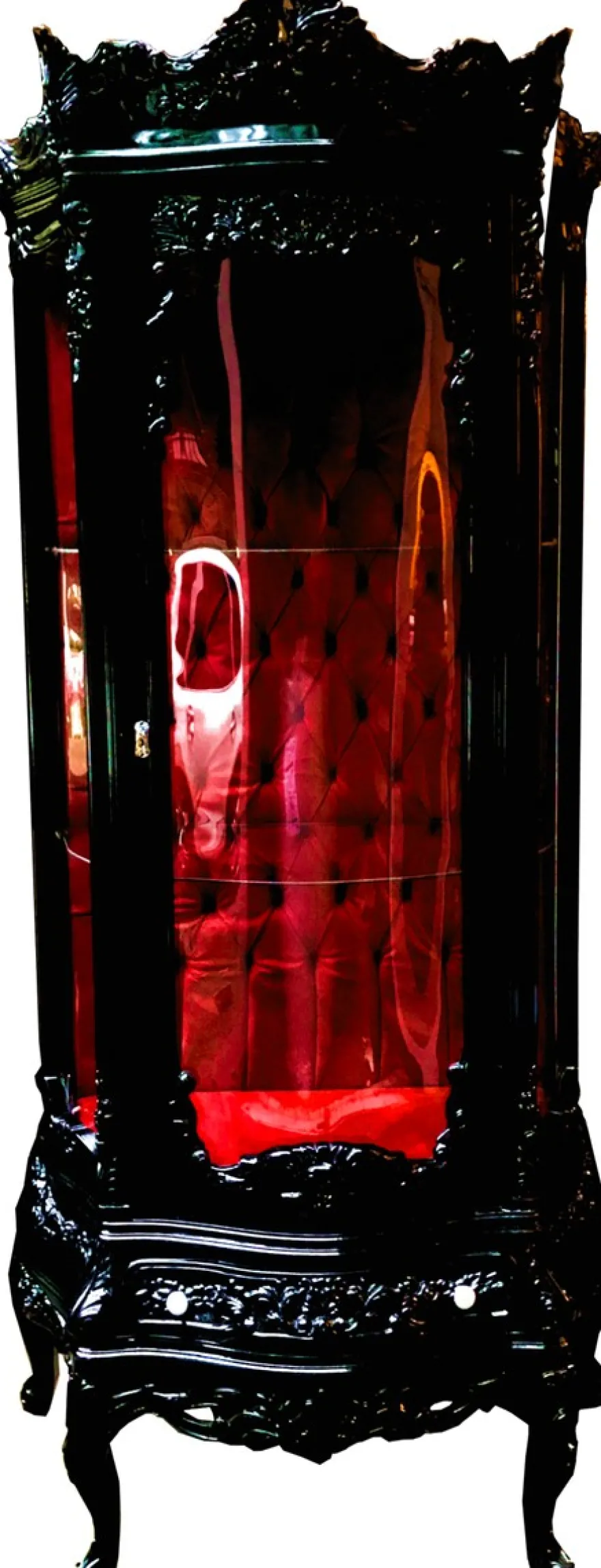 Casa Padrino Barock Vitrine Schwarz / Bordeaux - Prunkvoller Barock Vitrinenschrank mit Glastür und wunderschönen Verzierungen - Barock Möbel