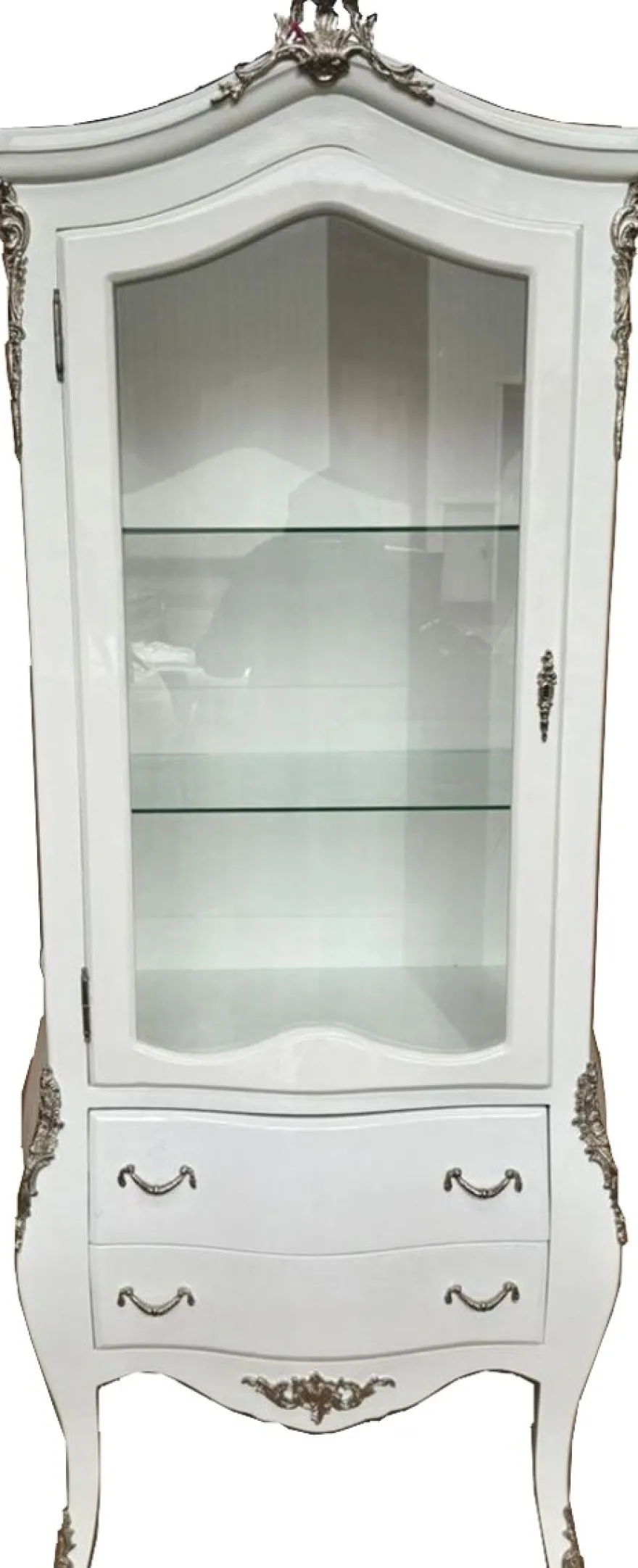 Casa Padrino Barock Vitrine Weiß / Silber H. 185 cm - Barock Möbel