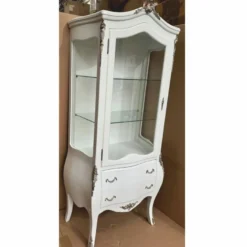 Casa Padrino Barock Vitrine Weiß / Silber H. 185 cm - Barock Möbel