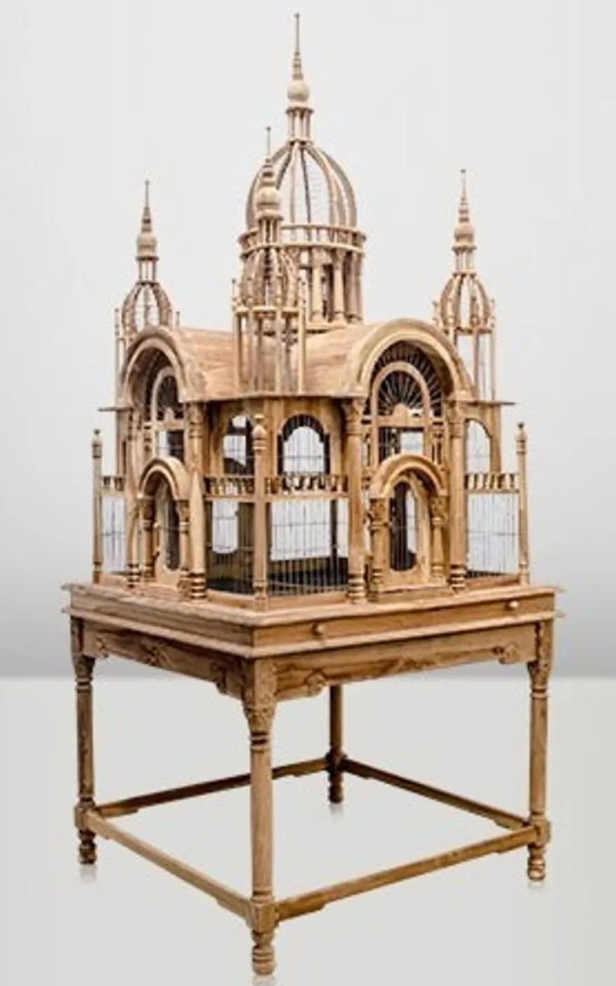 Casa Padrino Barock Vogelpalast handgeschnitzt aus Mahagoniholz - Mahagoni Natur, 100 x 100 x H 250 cm