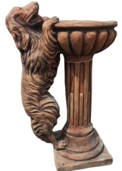Casa Padrino Barock Vogeltränke mit dekorativer Hunde Skulptur Antik Braun H. 100 cm - Garten Deko Stein Vogelbad - Garten & Terrassen Deko Accessoires im Barockstil