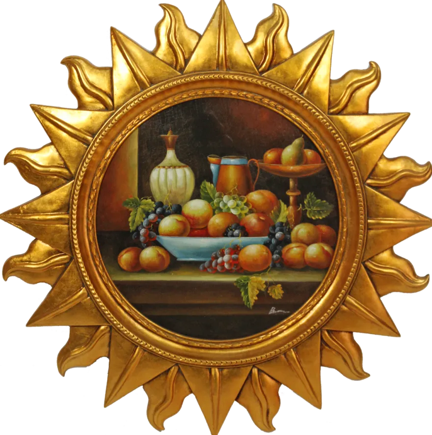 Casa Padrino Barock Wandbild Sonne mit Obst Mehrfarbig / Gold Ø 88 cm - Wanddeko - Barock Deko Accessoires