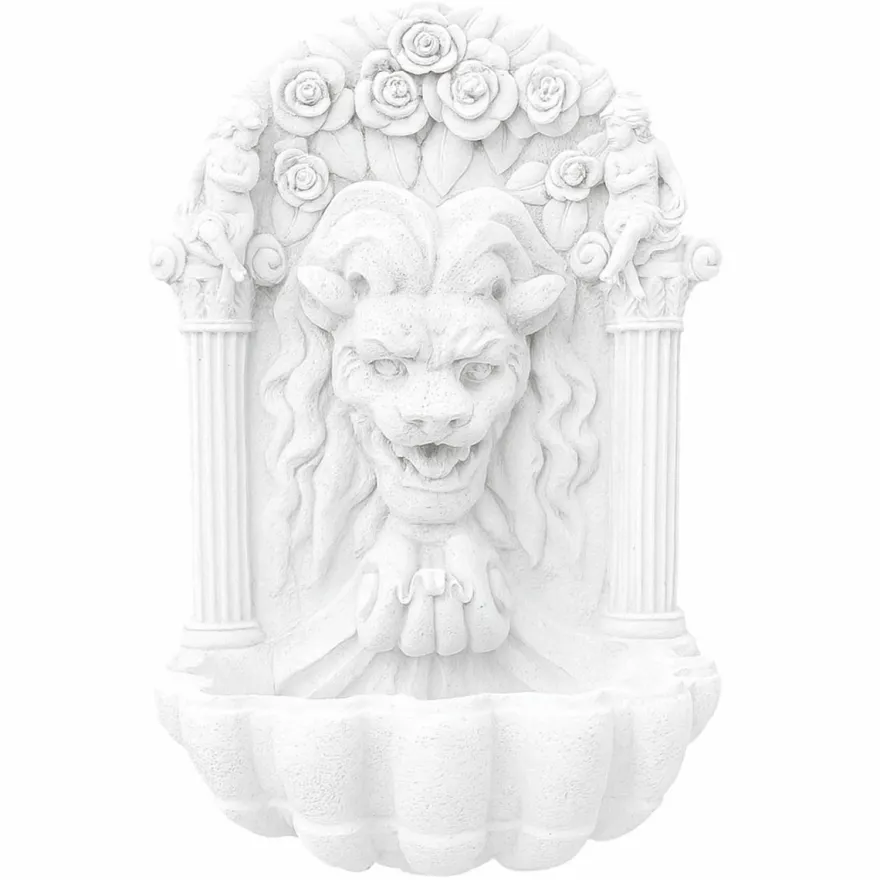 Casa Padrino Barock Wandbrunnen Löwe Weiß H. 97 cm - Garten Deko Brunnen