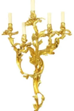 Casa Padrino Barock Wandkerzenhalter Set Gold 55 x 35 x H. 80 cm - Prunkvolle Wandkerzenhalter aus vergoldeter Bronze - Barock Wanddeko