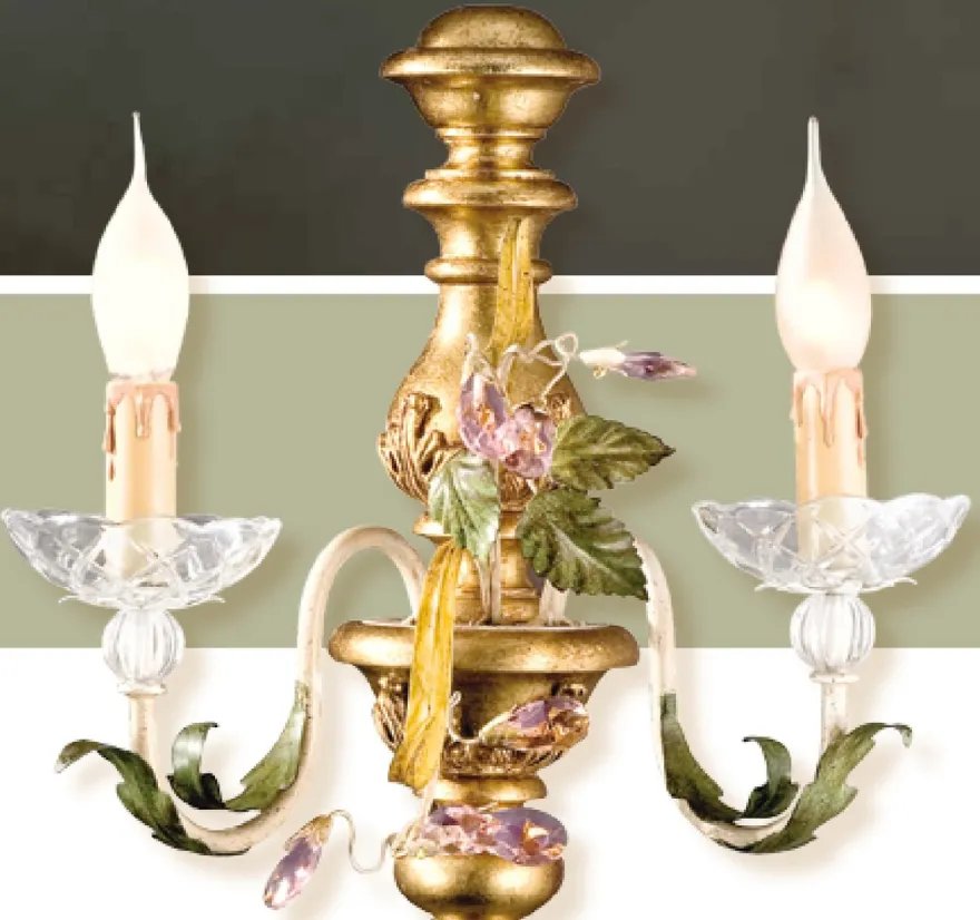 Casa Padrino Barock Wandleuchte Grün Gelb Elfenbein B. 35 x T. 38 cm 2-flammig - Handgefertigte Leuchte aus Italien - Barock Leuchten
