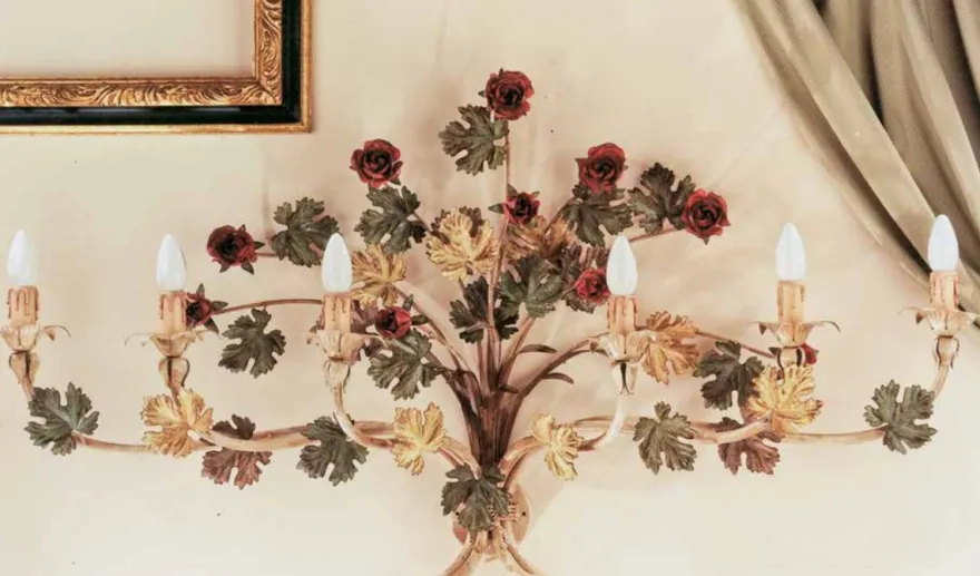 Casa Padrino Barock Wandleuchte Pastell B. 120 x T. 65 cm 6-flammig - Handgefertigte Leuchte aus Italien - Barock Leuchten