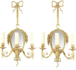 Casa Padrino Barock Wandleuchten Set Gold mit Spiegel - Wandlampe Wand Beleuchtung (2 Leuchten) - Breite 30 cm, Höhe 75 cm