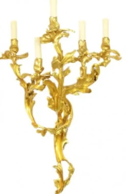 Casa Padrino Barock Wandleuchten Set Roccoco Gold aus Bronze - 55 x 35 x 80 cm - Wandlampe