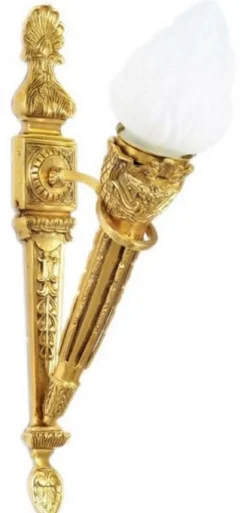 Casa Padrino Barock Wandleuchten Set Gold / Weiß 15 x 25 x H. 60 cm - Vergoldete Bronze Wandlampen im Fackel Design