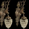 Casa Padrino Barock Wandleuchten Set Hirsch 1-Flammig Altgold Antik Stil, 2 Stück - Wandlampe Holz Metall Glas