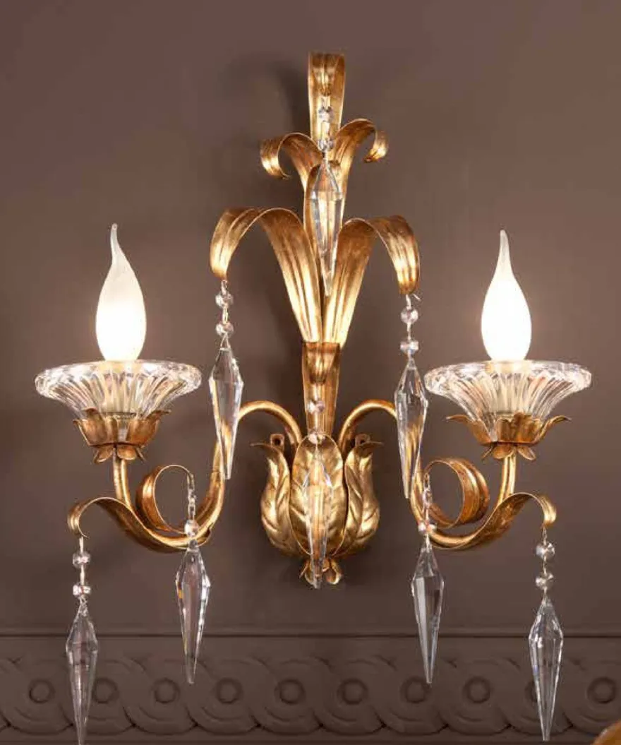 Casa Padrino Barock Wandleuchte Gold B. 40 x T. 50 cm 2-flammig - Handgefertigte Leuchte aus Italien - Barock Leuchten