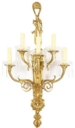 Casa Padrino Barock Wandleuchten Set Gold / Weiß 35 x 20 x H. 95 cm - Vergoldete Bronze Wandlampen - Prunkvolle Barock Lampen