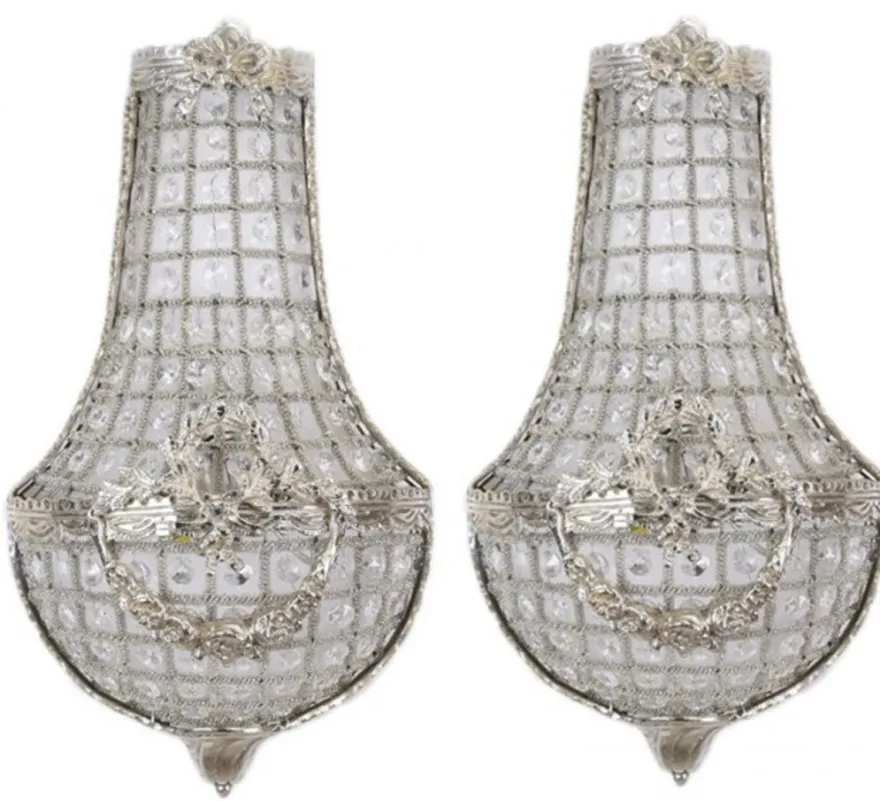 Casa Padrino Barock Wandleuchten Set Kristall Silber - Elegante Wandlampe mit Glas-Elementen, 20 x 10 x 45 cm
