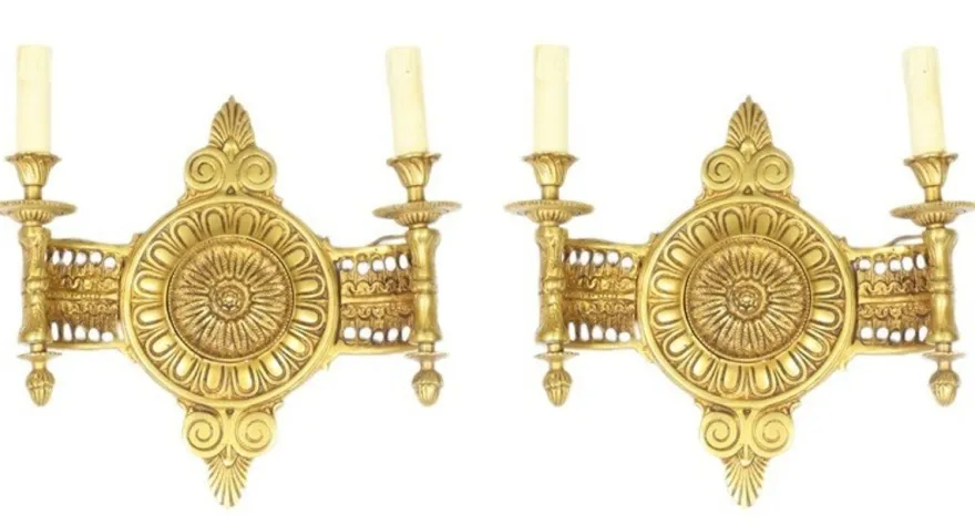 Casa Padrino Barock Wandleuchten Set Medaillon in Gold - Wandlampe Wandbeleuchtung, 33 x 35 cm