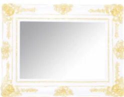 Casa Padrino Barock Wandspiegel Prunkvoller Spiegel in Weiß / Gold, Höhe 130 cm, Breite 96 cm