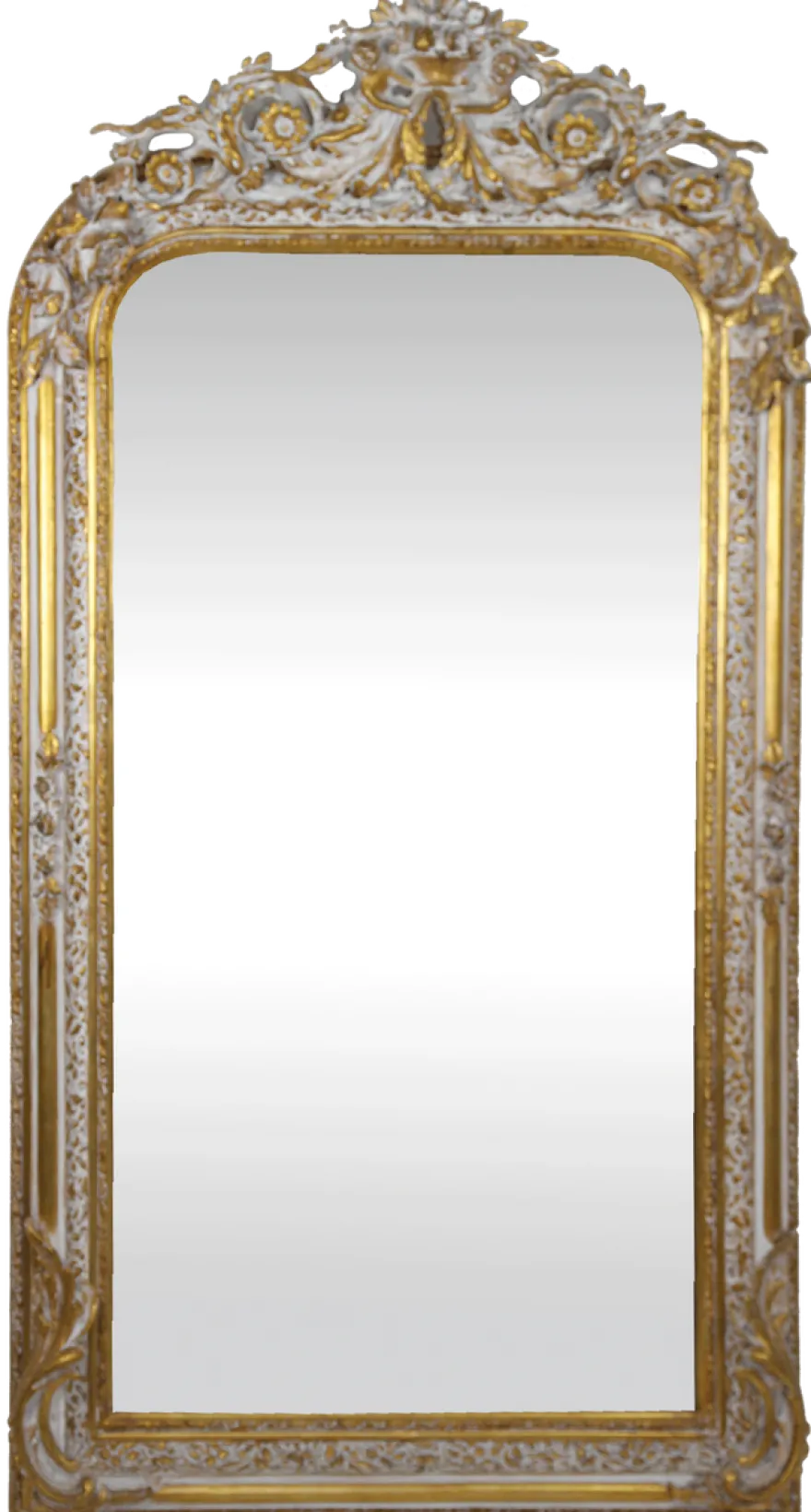 Casa Padrino Barock Wandspiegel Gold / Weiß 85 x H. 160 cm - Barock Spiegel mit wunderschönen Verzierungen - Barock Möbel
