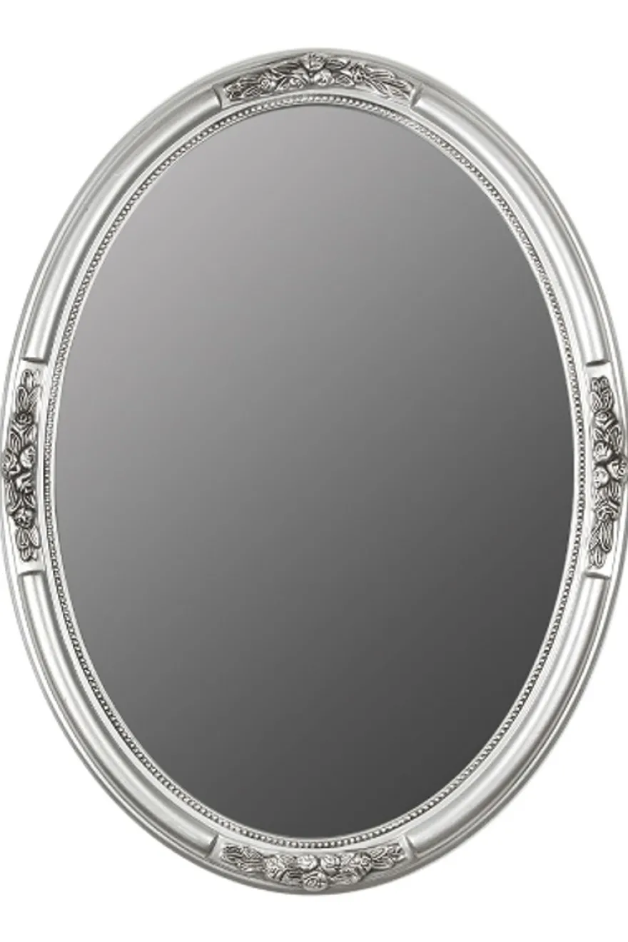 Casa Padrino Barock Wandspiegel Oval Silber Höhe 77 cm, Breite 57 cm - Edel & Prunkvoll - Vintagelook - Handgefertigt