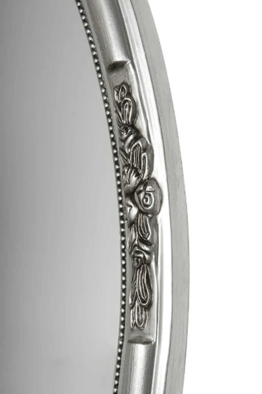 Casa Padrino Barock Wandspiegel Oval Silber Höhe 77 cm, Breite 57 cm - Edel & Prunkvoll - Vintagelook - Handgefertigt