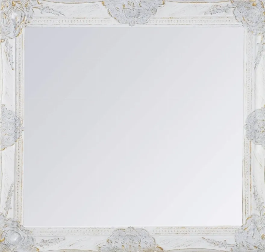 Casa Padrino Barock Wandspiegel Weiss Höhe 62 cm, Breite 52 cm - Vintagelook - Handgefertigt - Facettenschliff