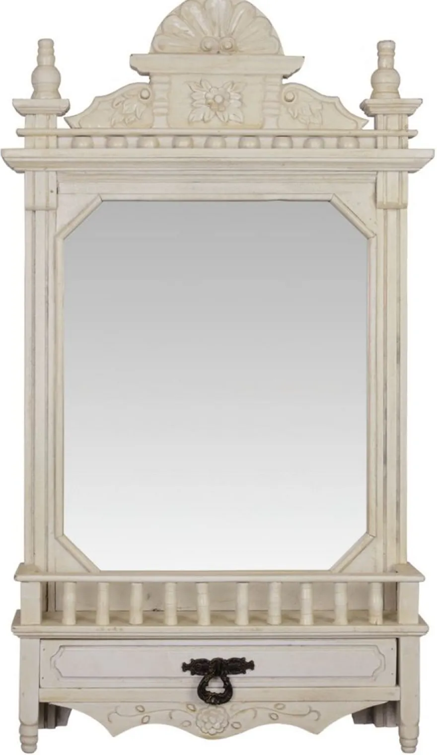Casa Padrino Barock Wandspiegel mit Schublade Cremeweiß 49,8 x H. 86,8 cm - Barockstil Spiegel