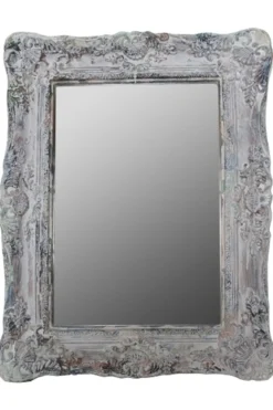 Casa Padrino Barock Wandspiegel Antik Grau Höhe 54 cm, Breite 42 cm mit Ornamenten und Holzrahmen - Handgefertigt
