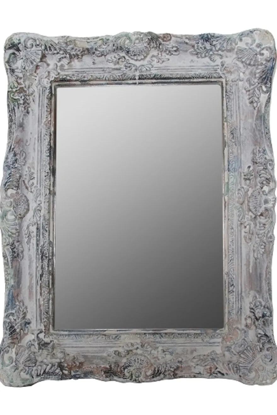 Casa Padrino Barock Wandspiegel Antik Grau Höhe 54 cm, Breite 42 cm mit Ornamenten und Holzrahmen - Handgefertigt