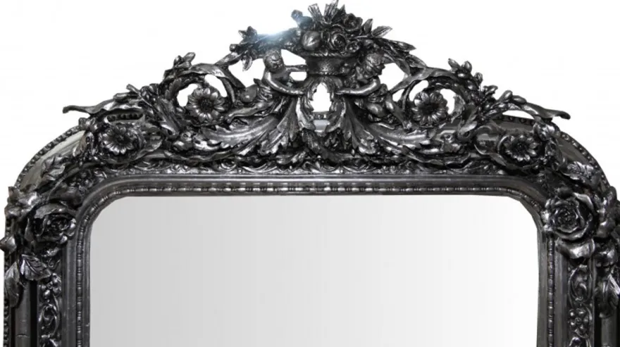 Casa Padrino Barock Wandspiegel Prunkvoll in Silber Antik-Look, Höhe 157 cm, Breite 90 cm