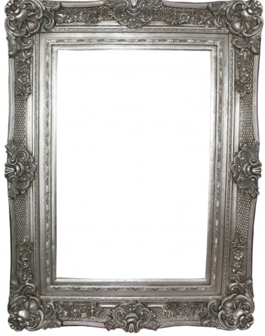 Casa Padrino Barock Wandspiegel Prunkvoller Spiegel in Silber Antik-Look, Höhe 130 cm, Breite 96 cm