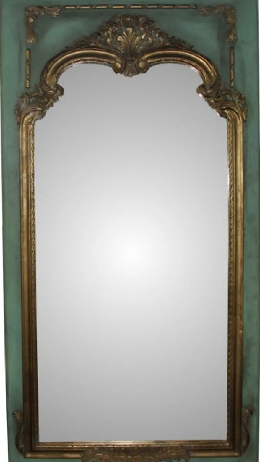 Casa Padrino Barock Wandspiegel Prunkvoller Antik Look in Petrolgrün und Gold, B 105 cm x H 192 cm