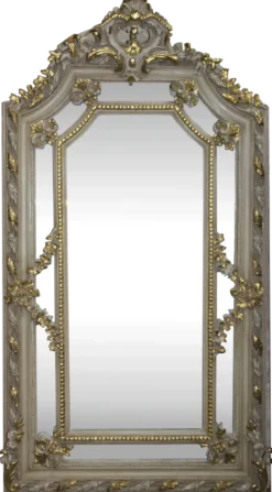 Casa Padrino Barock Wandspiegel Creme Antik Stil / Gold 115 x H. 215 cm - Prunkvoller Barock Spiegel mit wunderschönen Verzierungen - Möbel im Barockstil