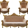 Casa Padrino Barock Wohnzimmer Set Master Creme Muster und Gold mit Glitzersteinen, 3er Sofa und 2 Sessel