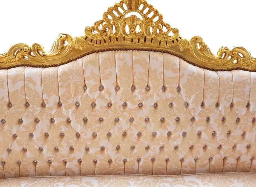 Casa Padrino Barock Wohnzimmer Set Master Creme Muster und Gold mit Glitzersteinen, 3er Sofa und 2 Sessel