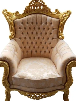 Casa Padrino Barock Wohnzimmer Set Master Creme Muster und Gold mit Glitzersteinen, 3er Sofa und 2 Sessel
