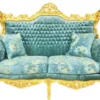 Casa Padrino Barock Wohnzimmer Set Master Türkis-Blau Muster Samtstoff / Gold - 2er Sofa + 2 Sessel