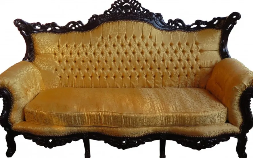 Casa Padrino Barock Wohnzimmer Set Master Gold Muster / Mahagoni Braun - 3er Sofa + 2 Sessel