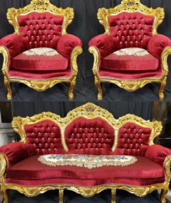 Casa Padrino Barock Wohnzimmer Set Bordeauxrot / Mehrfarbig / Gold - 1 Barock Sofa & 2 Barock Sessel - Wohnzimmer Möbel im Barockstil - Barock Möbel - Barock Wohnzimmer Einrichtung