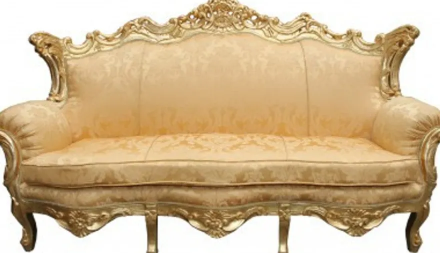 Casa Padrino Barock Wohnzimmer Set Gold Blumen Muster / Gold - 3er Sofa, 2er Sofa, Sessel