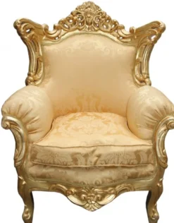 Casa Padrino Barock Wohnzimmer Set Gold Blumen Muster / Gold - 3er Sofa, 2er Sofa, Sessel