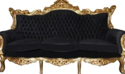 Casa Padrino Barock Wohnzimmer Set Master im Antik Stil, Schwarz und Gold, 3-er Sofa und 2 Sessel
