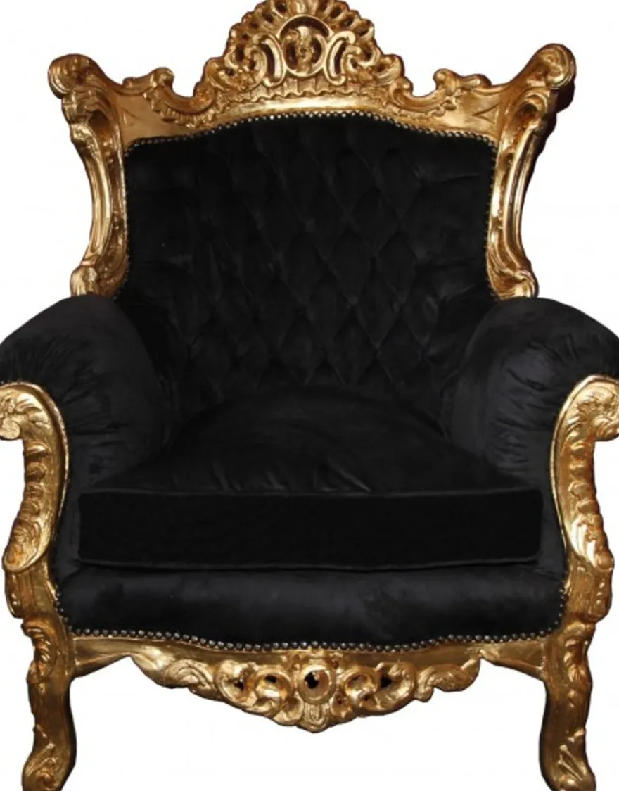 Casa Padrino Barock Wohnzimmer Set Master im Antik Stil, Schwarz und Gold, 3-er Sofa und 2 Sessel