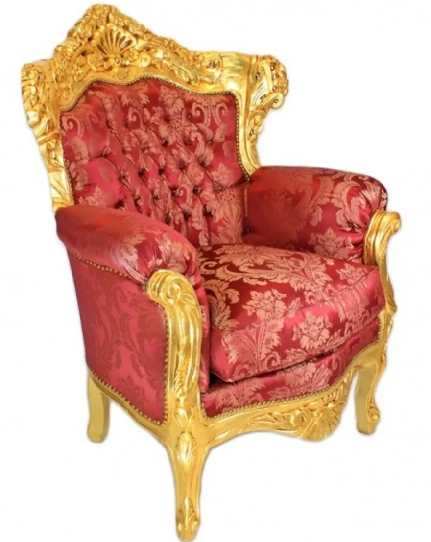 Casa Padrino Barock Wohnzimmer Set Bouquet Muster Bordeaux / Gold - 3er Sofa + 2 Sessel (200x80x130cm)