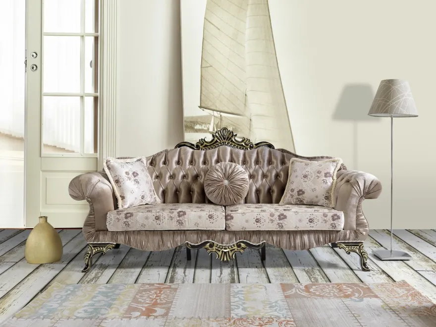 Casa Padrino Barock Wohnzimmer Set Braun / Beige / Schwarz / Gold - 2 Sofas & 2 Sessel & 1 Couchtisch - Barock Wohnzimmer Möbel