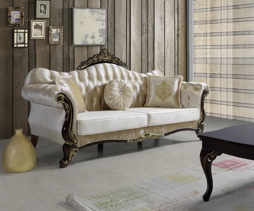 Casa Padrino Barock Wohnzimmer Set Champagnerfarben / Schwarz / Gold - 2 Sofas & 2 Sessel & 1 Couchtisch - Wohnzimmer Möbel - Edel & Prunkvoll