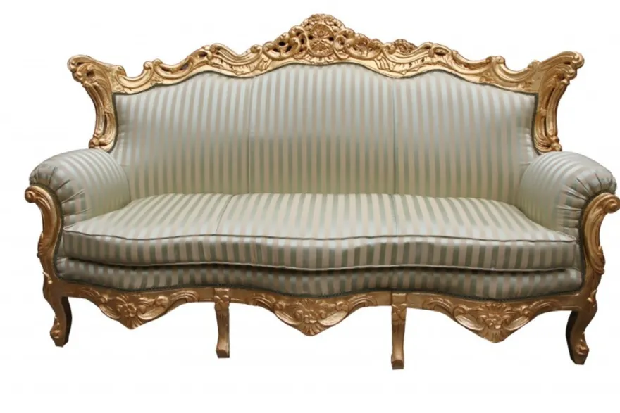 Casa Padrino Barock Wohnzimmer Set Jadegrün / Gold - 3er Sofa, 2er Sofa und Sessel - Masse: 210/182/85 cm