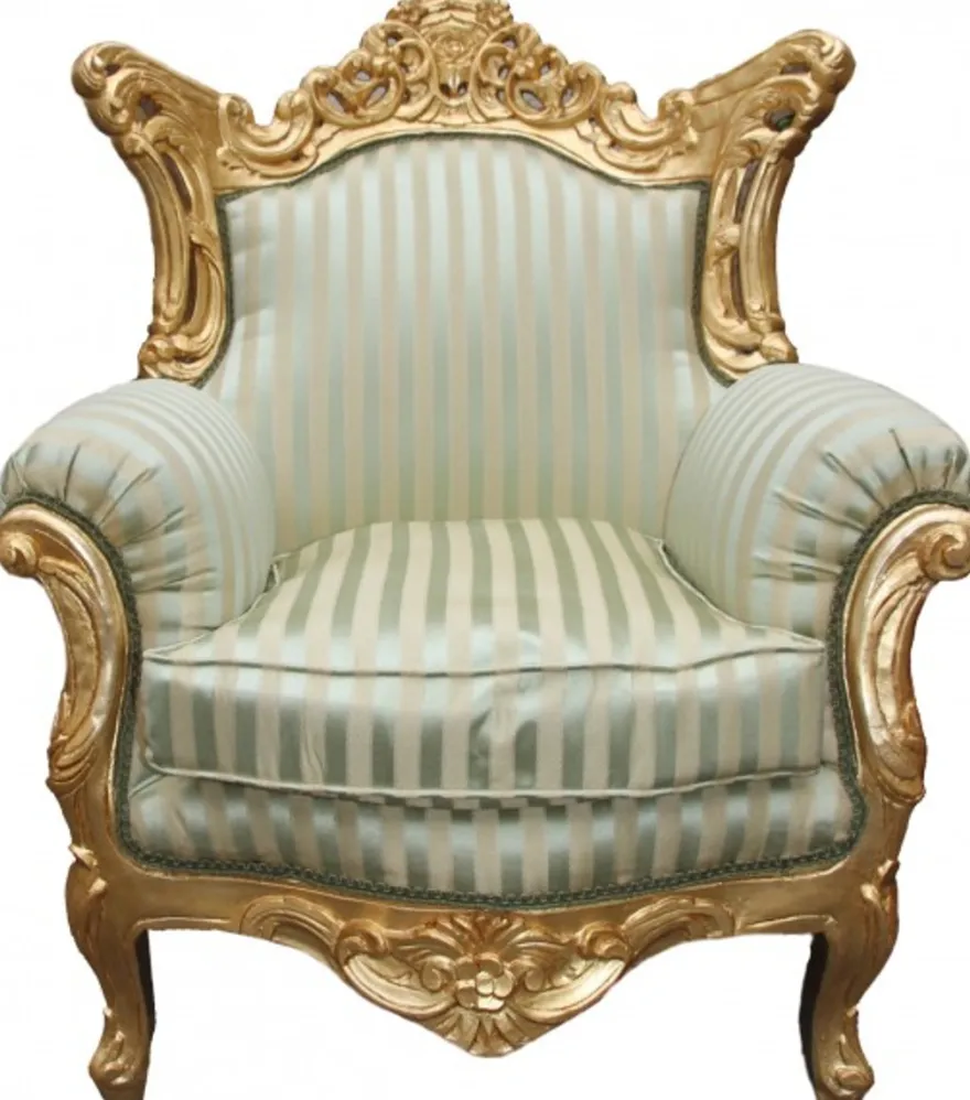 Casa Padrino Barock Wohnzimmer Set Jadegrün / Gold - 3er Sofa, 2er Sofa und Sessel - Masse: 210/182/85 cm