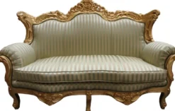 Casa Padrino Barock Wohnzimmer Set Jadegrün / Gold - 3er Sofa, 2er Sofa und Sessel - Masse: 210/182/85 cm