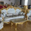 Casa Padrino Barock Wohnzimmer Set Silber Muster / Gold - 1 Barock Sofa & 2 Barock Sessel - Wohnzimmer Möbel im Barockstil