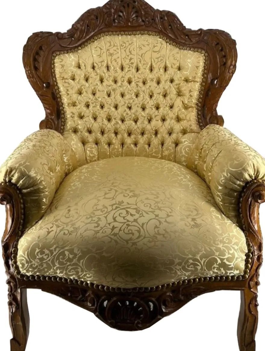 Casa Padrino Barock Wohnzimmer Sessel Gold Muster / Braun - Prunkvolle Barock Möbel