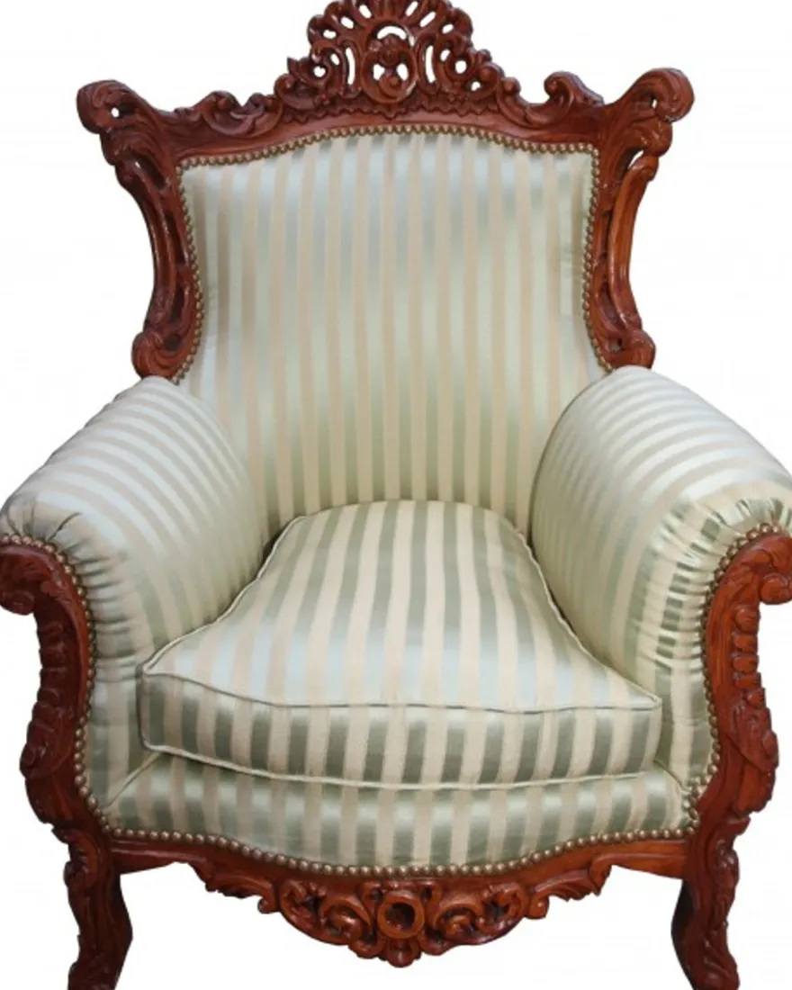 Casa Padrino Barock Wohnzimmer Set Jadegrün / Braun - 3-er Sofa + 2-er Sofa + 1 Sessel - Prunkvolle Möbelgarnitur