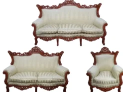 Casa Padrino Barock Wohnzimmer Set Jadegrün / Braun - 3-er Sofa + 2-er Sofa + 1 Sessel - Prunkvolle Möbelgarnitur